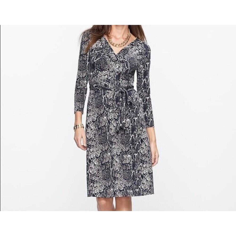 Talbots Women's Faux Wrap Dress V‎ Neck Belt Python Snakeskin Size Medium